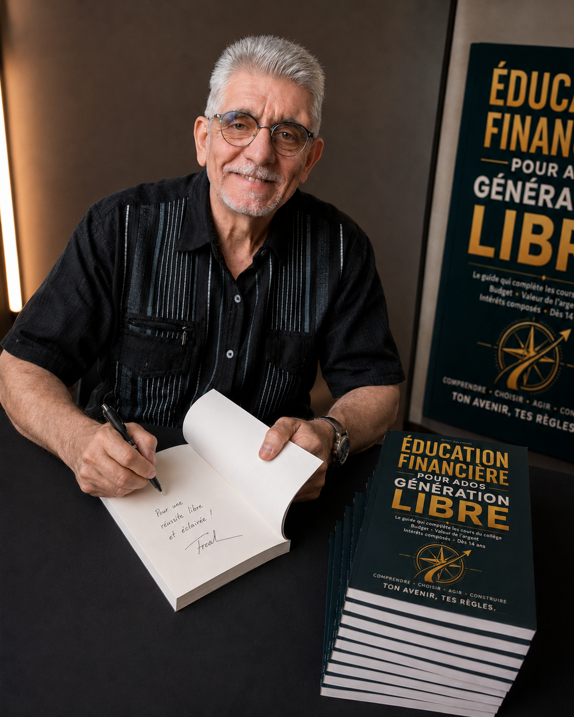 Frédéric Perez dédicaçant Éducation financière pour ados
